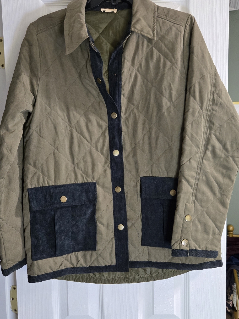 Hem & Thread Olive Green Quilted Field Jacket with Navy Trim